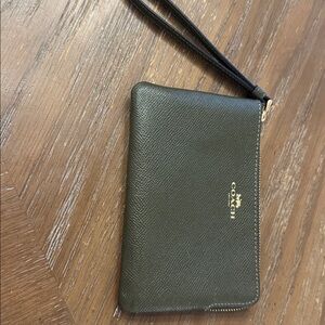 Coach Dark Green Wristlet with Gold Accents